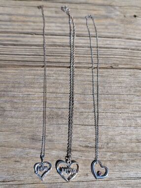 Silver Heart Mom Pendant Necklace Trio